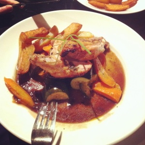 Pan Roasted Chicken Supreme with Lemon & Thyme Roast Vegetables & Jus
